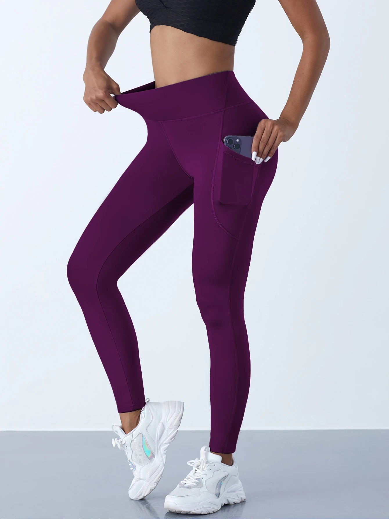 Conforto e praticidade, Calça Legging Feminina Cintura Alta, Elástica, parma Yoga, com Bolsos, Efeito Push-Up, Ideal para Fitness, Corrida e Esportes - Cor Sólida