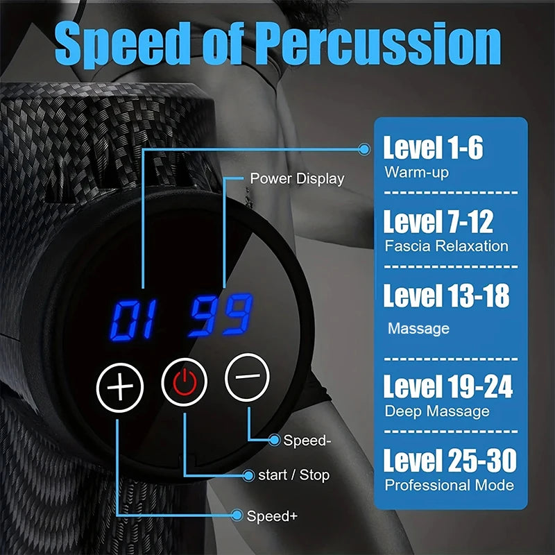 Pistola de massagem de 30 níveis, relaxamento muscular profundo, massageador todo corpo, equipamento elétrico de fitness com redução de ruído, masculino e feminino