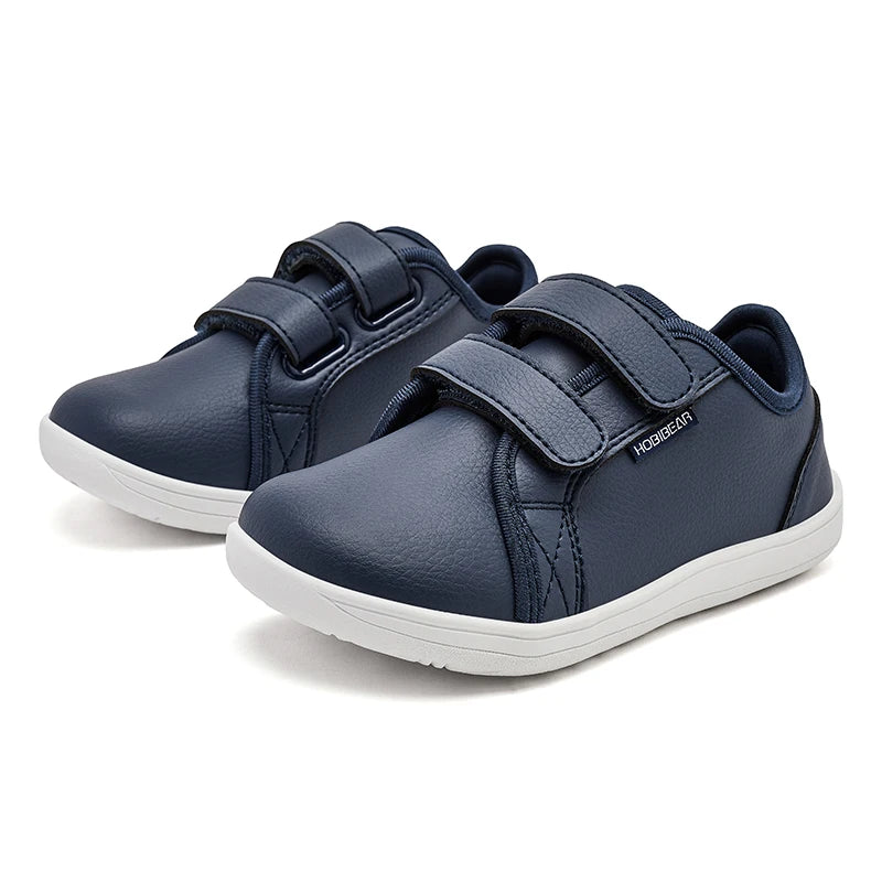 Sua criança na moda infantil HOBIBEAR Sapatos tênis minimalistas de bico largo, leves, com velcro, em couro artificial