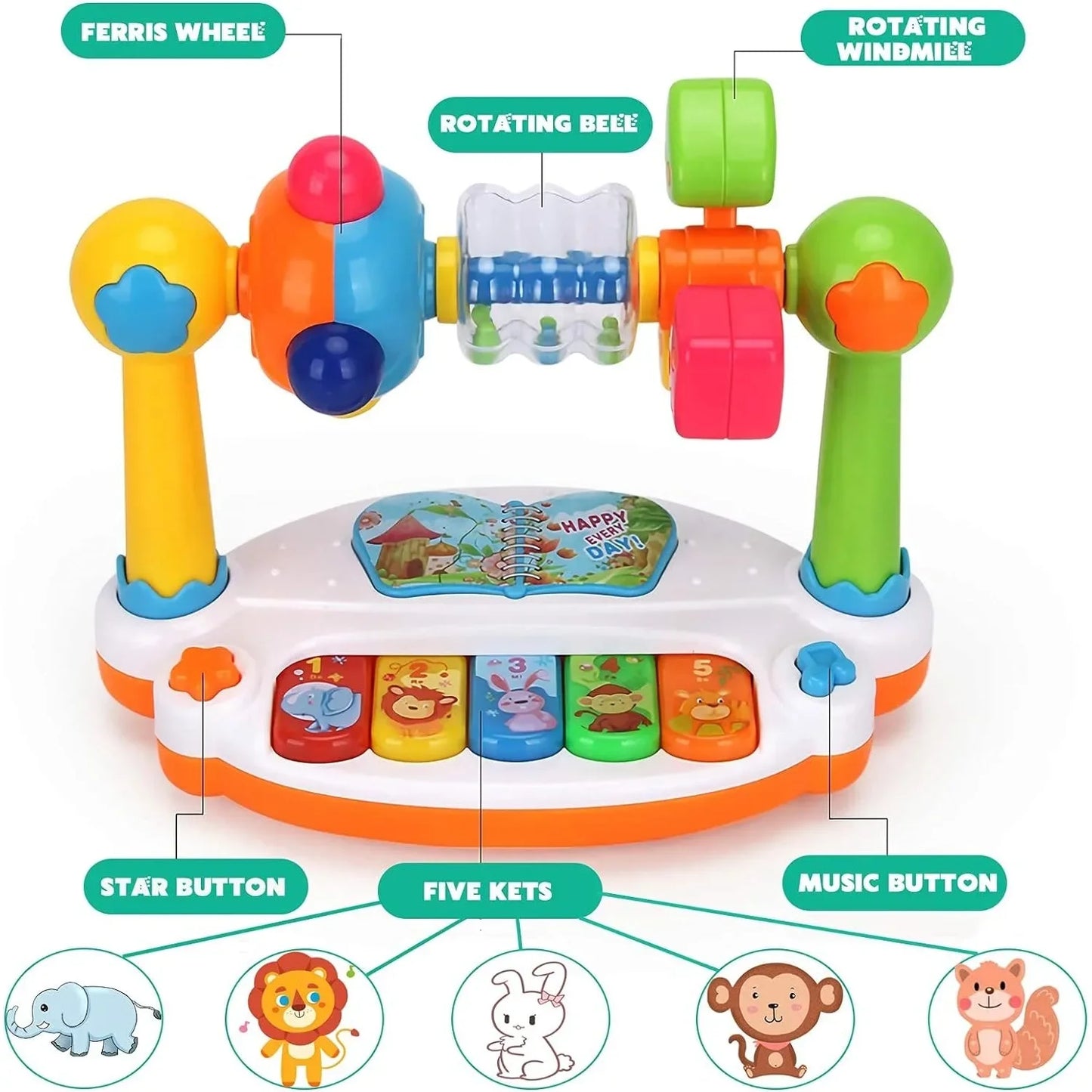 Criança artista è a sua !!! Piano de brinquedo para bebês e crianças, teclado musical giratório com luzes e sons, brinquedo musical educativo para bebês e crianças pequenas.