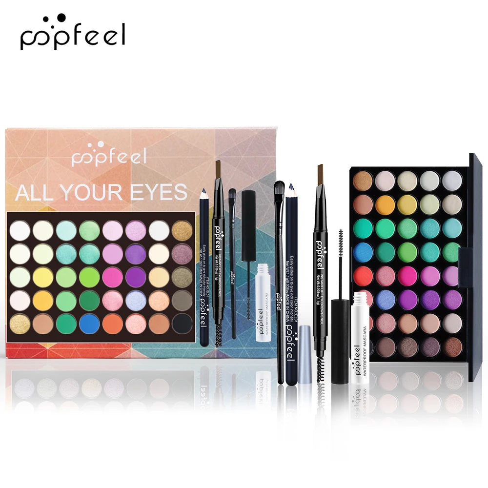 Conjunto de maquiagem Popfeel-Eye , paleta de sombras, delineador, rímel, lápis de sobrancelha, maquiagem Tool Box
