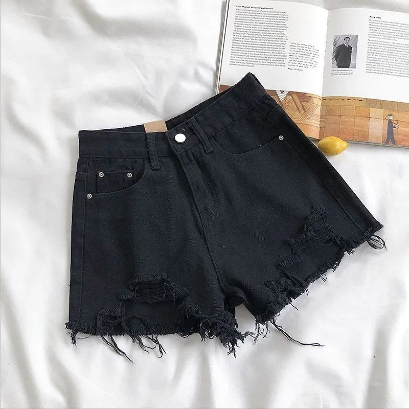 Moda verão Seu brilho, sua marca. Simplesmente irresistívell, cintura alta, jeans rasgados, estilo Y2K, shorts curtos, streetwear, azul.