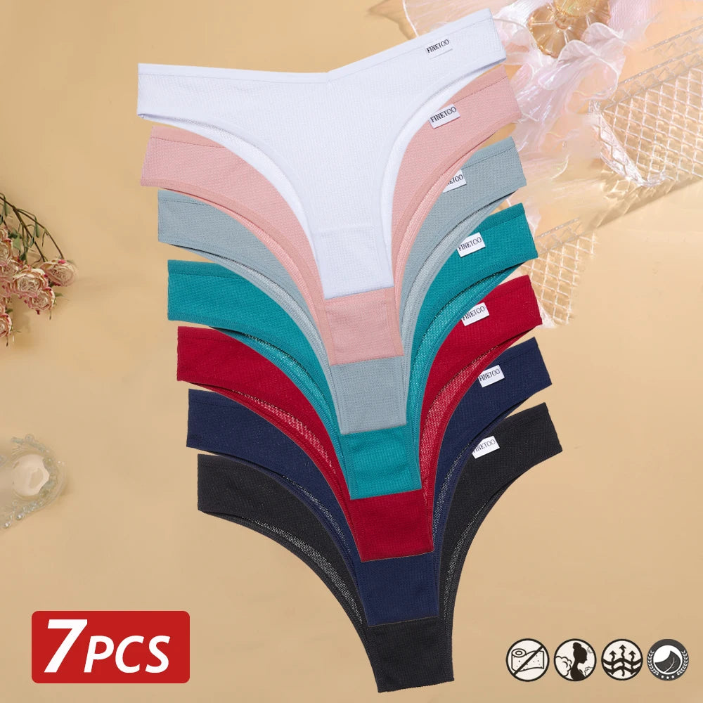 7 pçs/set calcinha de algodão waffle feminino sexy cintura v calcinha respirável macio roupa interior sólida lingerie