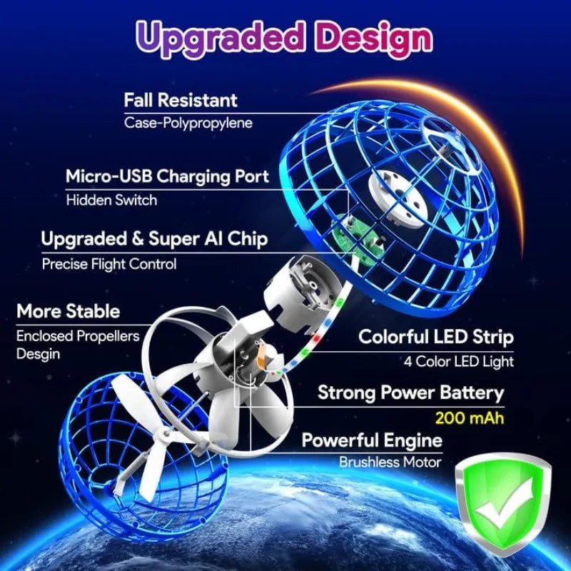 Deixe o celular e tenha um tempo de lazer com sua criança!!!! Brinquedo de bumerangue flutuante controlado por mão, bola giratória voadora em formato de esfera, drone em formato de esfera.