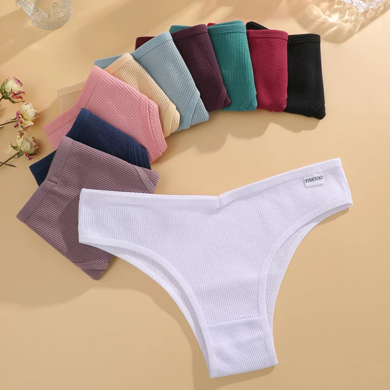 7 pçs/set calcinha de algodão waffle feminino sexy cintura v calcinha respirável macio roupa interior sólida lingerie