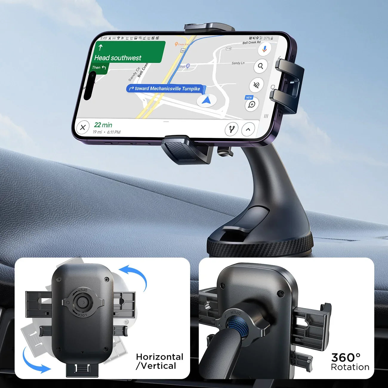 Suporte de celular para carro Joyroom com forte sucção, universal para celular, para painel/para-brisa, rotação de 360°