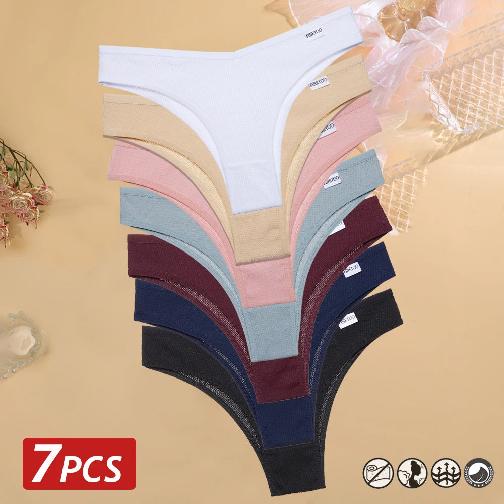 7 pçs/set calcinha de algodão waffle feminino sexy cintura v calcinha respirável macio roupa interior sólida lingerie