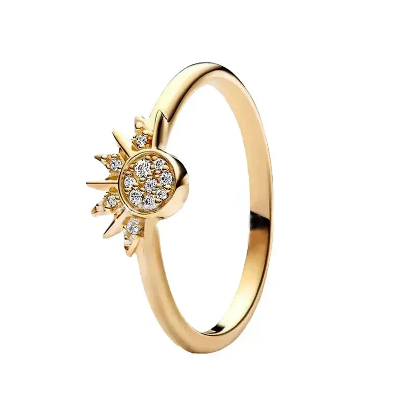 Anel requintado em prata de lei 925 com detalhes em ouro, modelo coroa em formato de coração brilhante, um sucesso de vendas e uma joia charmosa e moderna
