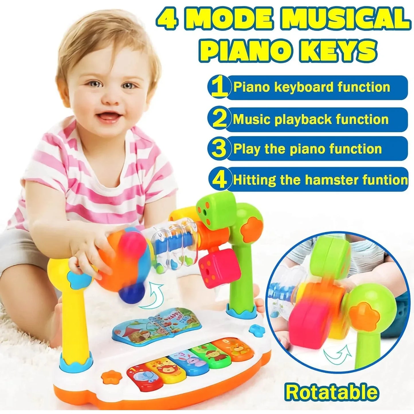 Criança artista è a sua !!! Piano de brinquedo para bebês e crianças, teclado musical giratório com luzes e sons, brinquedo musical educativo para bebês e crianças pequenas.