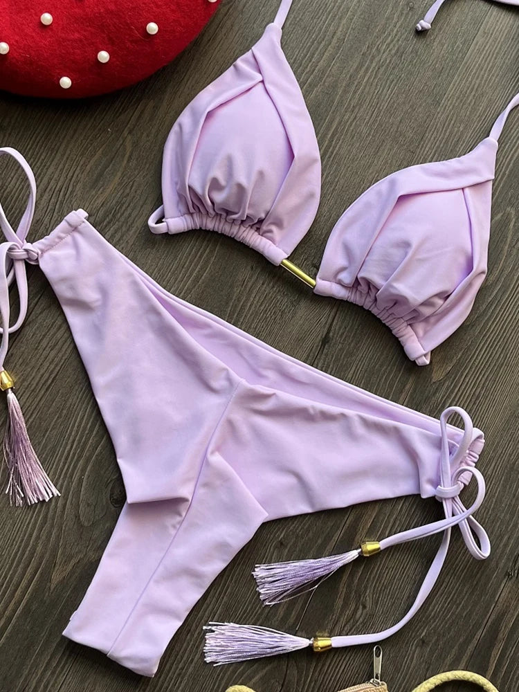 Voce brilhando junto ao so  lRUOTONGSEPT Novo biquíni triangular sexy em 13 cores voce brilhando junto ao sol