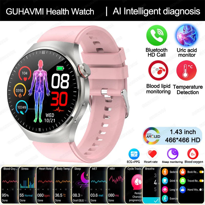 Morderno e atual ,Beleza e Saúde em um sò produto, smartwatch Novo relógio inteligente de enfermagem, oxigênio no sangue, lipídios no sangue, ácido úrico, ECG + PPG, temperatura corporal, chamada Bluetooth