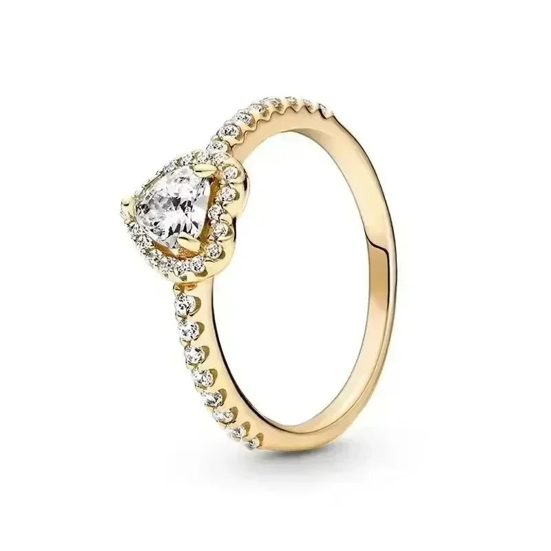 Anel requintado em prata de lei 925 com detalhes em ouro, modelo coroa em formato de coração brilhante, um sucesso de vendas e uma joia charmosa e moderna