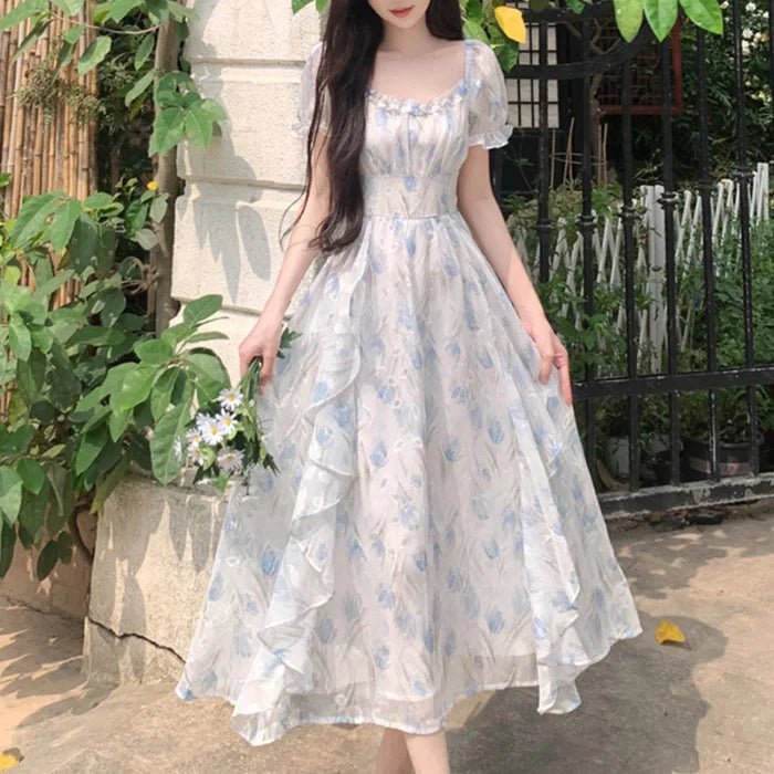 LINDO Vestido longo feminino plus size ,flores francesas macias, elegante e justo para o verão