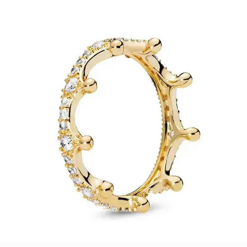 Anel requintado em prata de lei 925 com detalhes em ouro, modelo coroa em formato de coração brilhante, um sucesso de vendas e uma joia charmosa e moderna