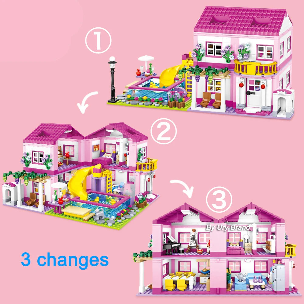 sua criança vai amar ,Casa Verão , Blocos de Construção, Conjuntos Figuras Piscina, Brinquedos meninas DIY para Presente