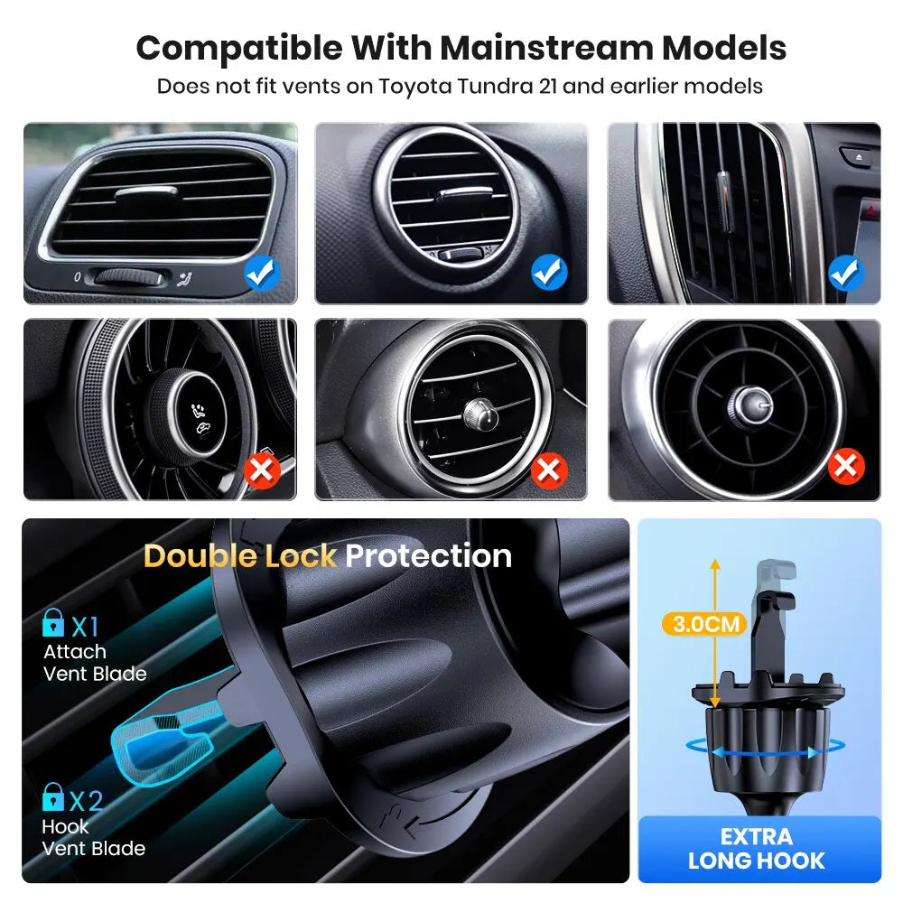 Suporte de telefone para carro, universal  com trava automática e clipe de gancho para saída de ar do carro para iPhone Samsung