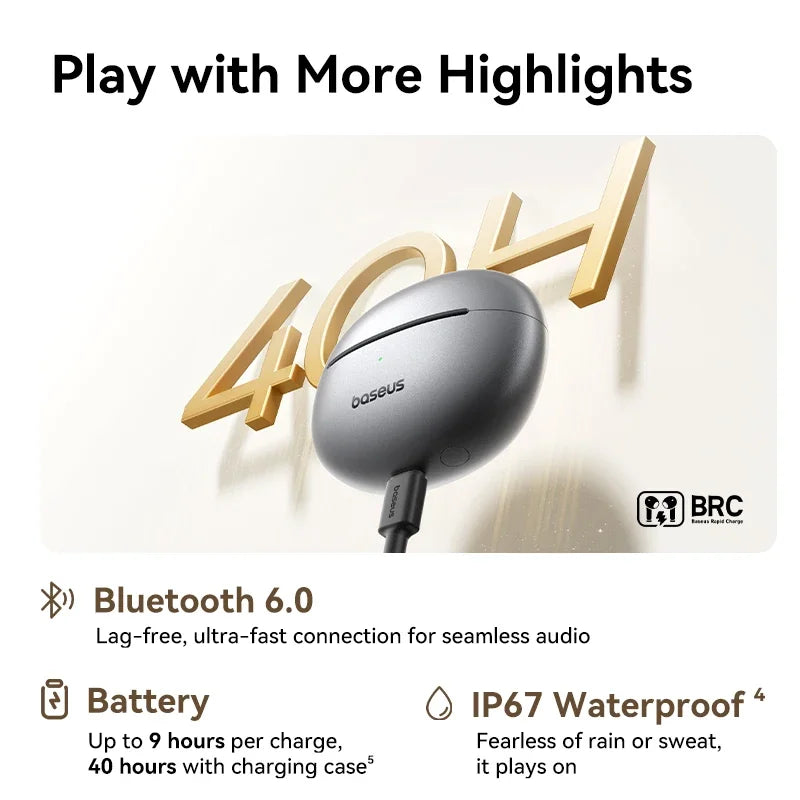 Onde o design encontra a perfeição sonora,ouça o extraordinário, experiência sonora de alto nível.  Detalhes que elevam o som.Baseus MC1 Pro Ear Bluetooth 6.0 Hi-Res Ultra Earbuds earrings 4-Mic