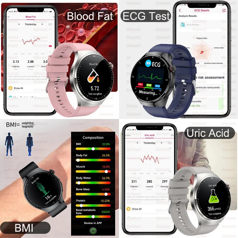 Morderno e atual ,Beleza e Saúde em um sò produto, smartwatch Novo relógio inteligente de enfermagem, oxigênio no sangue, lipídios no sangue, ácido úrico, ECG + PPG, temperatura corporal, chamada Bluetooth