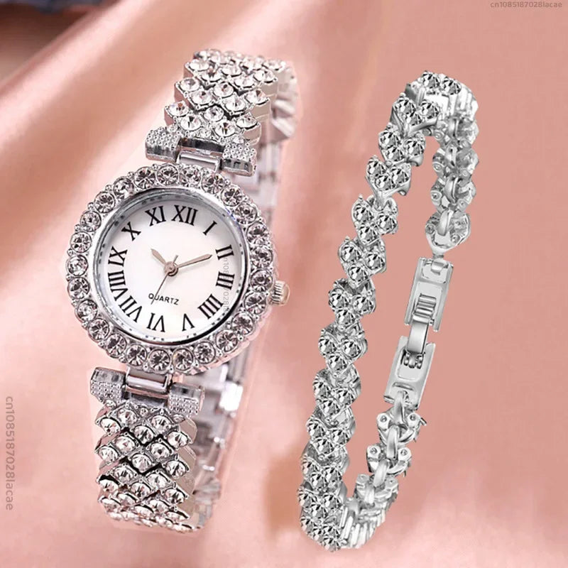 Relógio feminino delicado e lindo de liga digital simples com pulseira de quartzo, conto de 2 peças, relógio de luxo feminino com mostrador simples