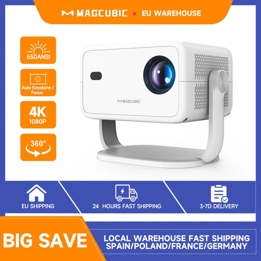 Projetor Magcubic 650ANSI L018 1080P nativo Android 11 foco automático e Keystone 4K rotação 360° Wifi 6 BT5.2 Airmouse Home Theater