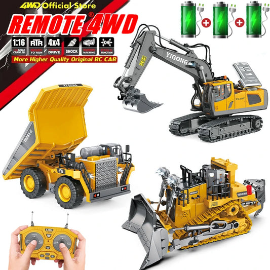 De esse presente ao seu pequeno gigante ,Escavadeira 4x4 com Controle Remoto, Caminhão Basculante de Liga Leve, Bulldozer, Modelo de Carro RC