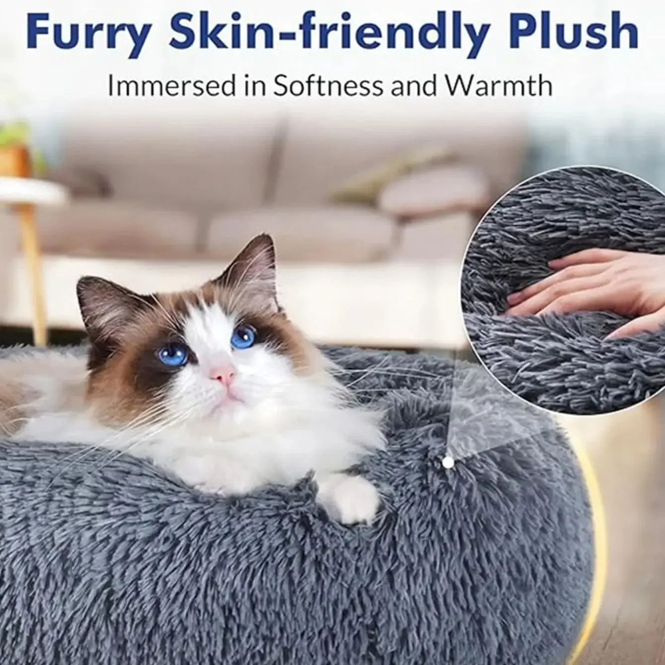 Cama redonda para animais de estimação de 40-90 cm para cães grandes, cama supermacia para gatos, cama longa de pelúcia para cães médios, casa quente para dormir no inverno
