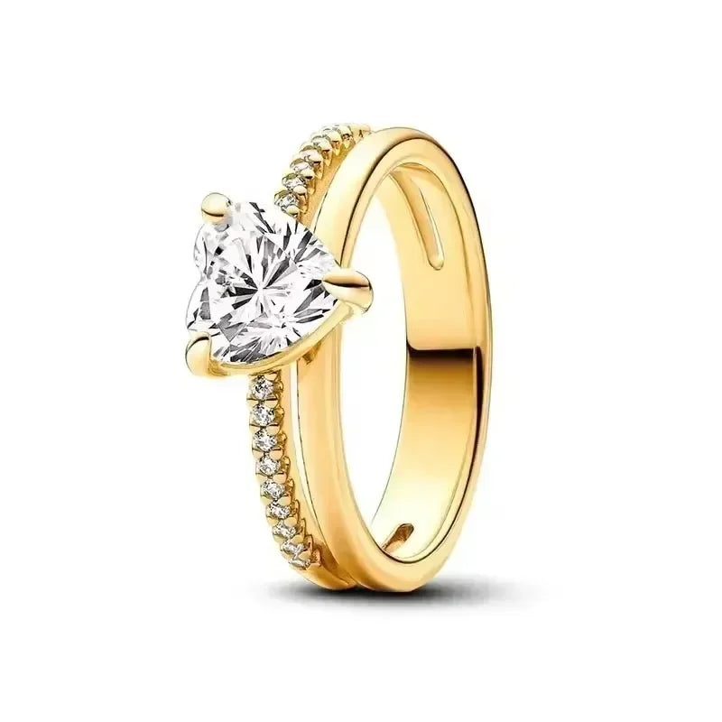 Anel requintado em prata de lei 925 com detalhes em ouro, modelo coroa em formato de coração brilhante, um sucesso de vendas e uma joia charmosa e moderna