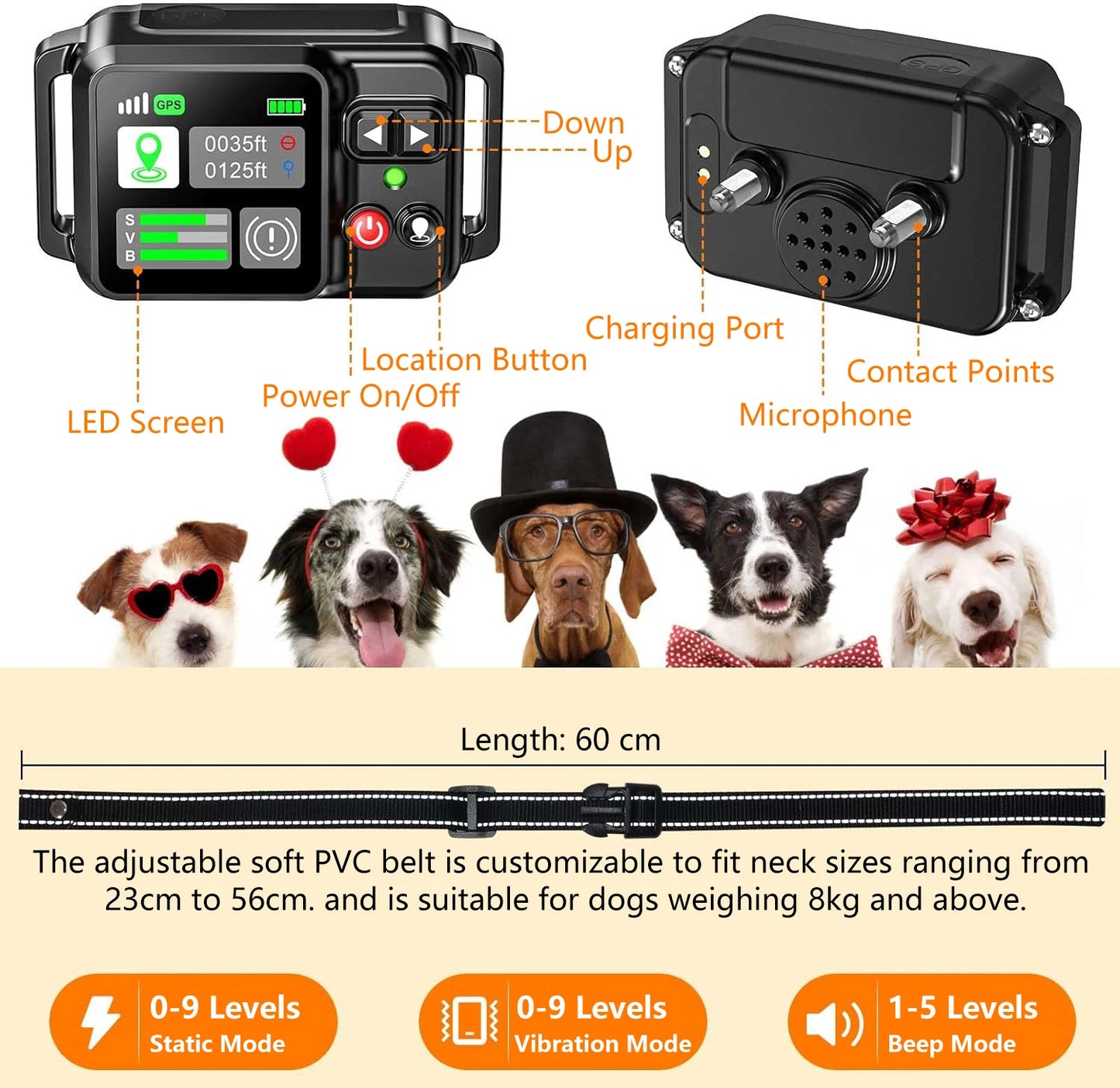 Sistema de cerca elétrica sem fio com GPS para cães - Cerca elétrica para cães com tecnologia de satélite GPS, alcance do sistema de cerca para animais de estimação de 15 a 200 metros.