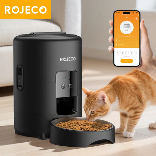 Moderno alimentador automático para animais de estimação Rojeco 2L, dispensador inteligente de ração para gatos, aplicativo Wi-Fi, controle remoto, faça sua viagem tranquilo !!!