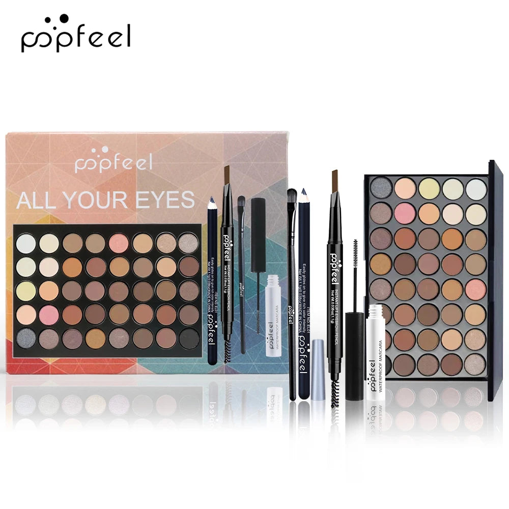 Conjunto de maquiagem Popfeel-Eye , paleta de sombras, delineador, rímel, lápis de sobrancelha, maquiagem Tool Box