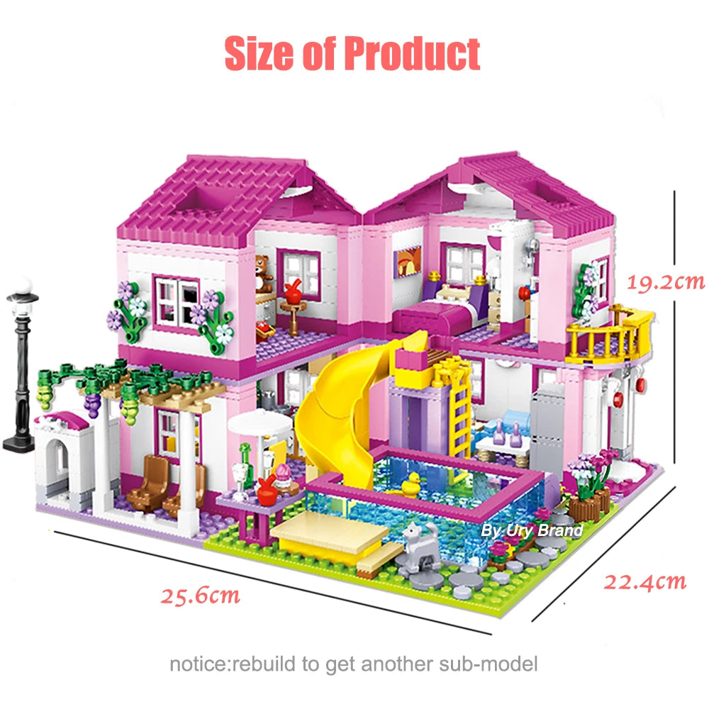 sua criança vai amar ,Casa Verão , Blocos de Construção, Conjuntos Figuras Piscina, Brinquedos meninas DIY para Presente