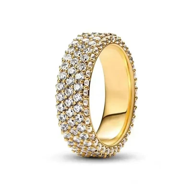 Anel requintado em prata de lei 925 com detalhes em ouro, modelo coroa em formato de coração brilhante, um sucesso de vendas e uma joia charmosa e moderna
