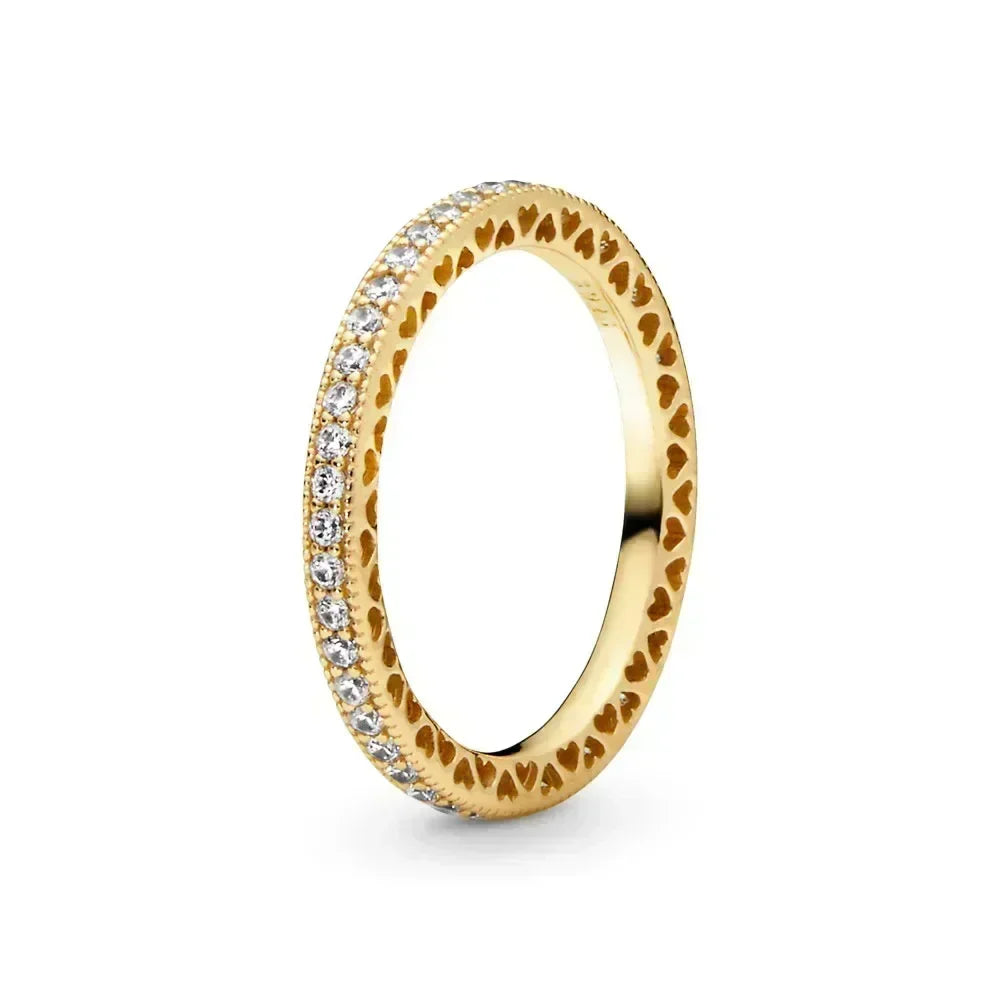 Anel requintado em prata de lei 925 com detalhes em ouro, modelo coroa em formato de coração brilhante, um sucesso de vendas e uma joia charmosa e moderna