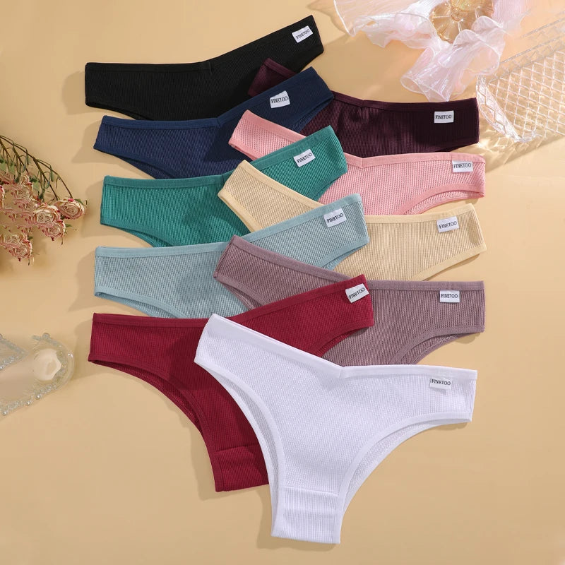 7 pçs/set calcinha de algodão waffle feminino sexy cintura v calcinha respirável macio roupa interior sólida lingerie