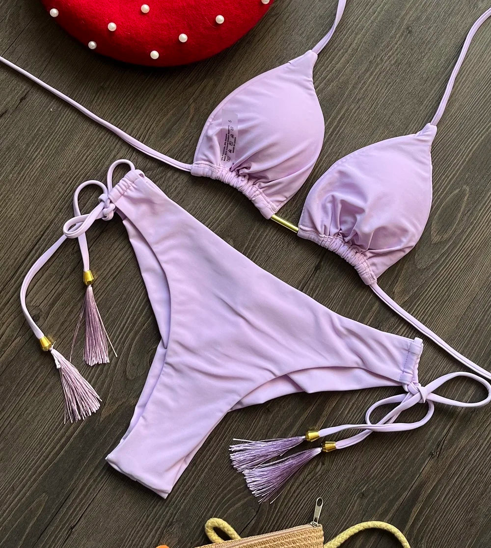 Voce brilhando junto ao so  lRUOTONGSEPT Novo biquíni triangular sexy em 13 cores voce brilhando junto ao sol