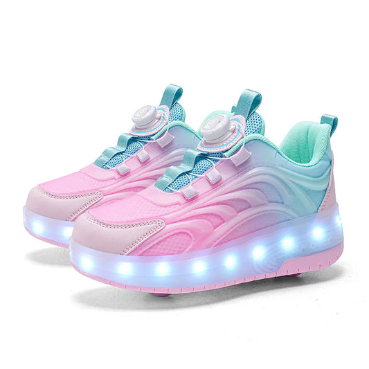 Sua criança radical ,Tênis de skate infantil com luz LED de duas rodas para meninos e meninas, tênis esportivos luminosos e com carregamento USB