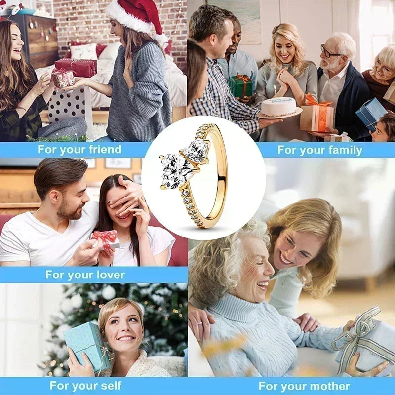 Anel requintado em prata de lei 925 com detalhes em ouro, modelo coroa em formato de coração brilhante, um sucesso de vendas e uma joia charmosa e moderna