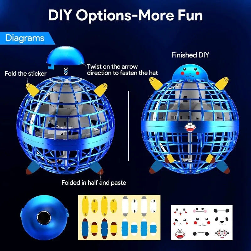 Deixe o celular e tenha um tempo de lazer com sua criança!!!! Brinquedo de bumerangue flutuante controlado por mão, bola giratória voadora em formato de esfera, drone em formato de esfera.