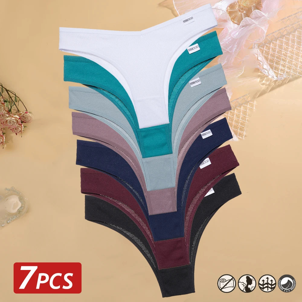 7 pçs/set calcinha de algodão waffle feminino sexy cintura v calcinha respirável macio roupa interior sólida lingerie