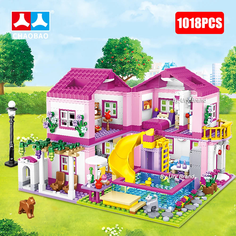 sua criança vai amar ,Casa Verão , Blocos de Construção, Conjuntos Figuras Piscina, Brinquedos meninas DIY para Presente
