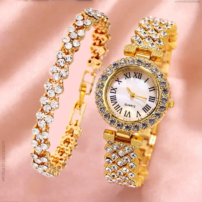 Relógio feminino delicado e lindo de liga digital simples com pulseira de quartzo, conto de 2 peças, relógio de luxo feminino com mostrador simples
