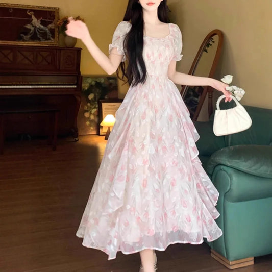 LINDO Vestido longo feminino plus size ,flores francesas macias, elegante e justo para o verão