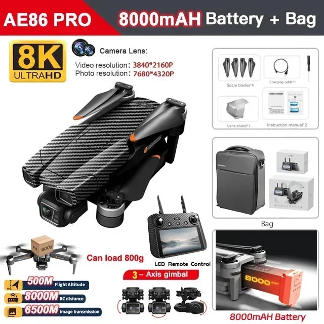 DRONE:AE86 PRO MAX  3-Axis Gimbal Aircraft 8K ESC Câmera Dupla Potência sem escova Laser 360° Desvio de obstáculos Fluxo óptico pairando