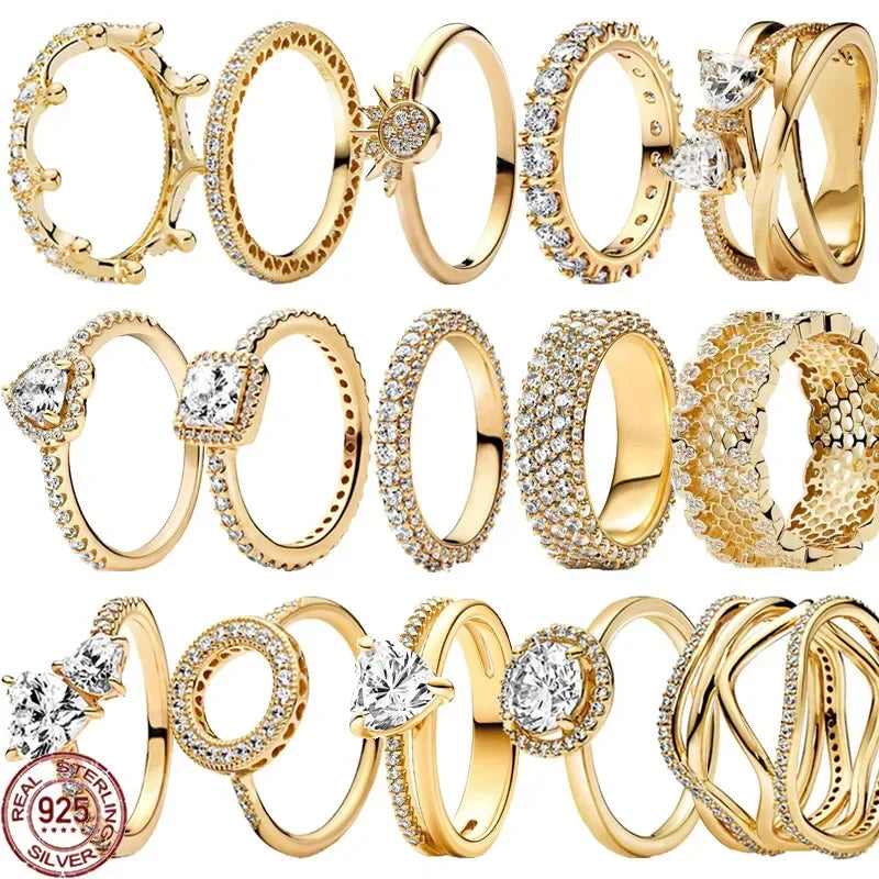 Anel requintado em prata de lei 925 com detalhes em ouro, modelo coroa em formato de coração brilhante, um sucesso de vendas e uma joia charmosa e moderna