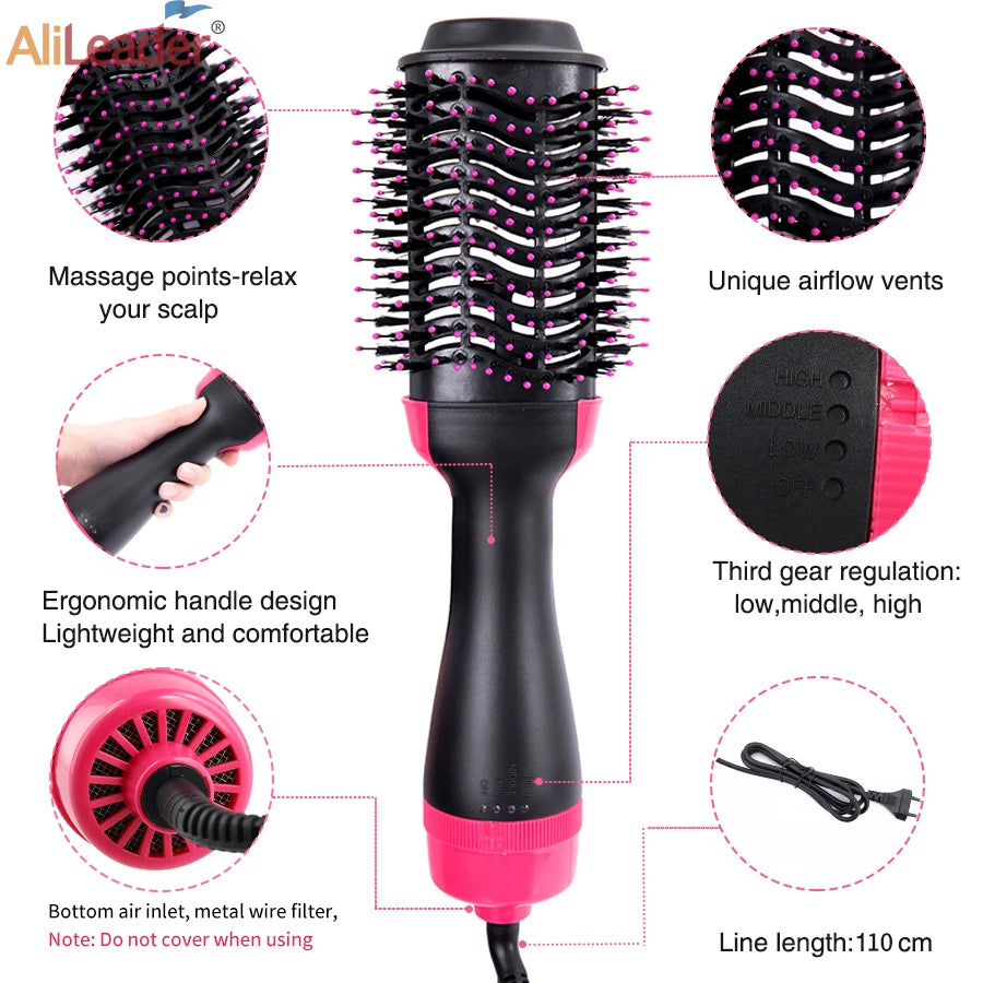 Nova Escova de ar quente profissional para salão de beleza, secador e modelador de cabelo com gerador de íons negativos, alisador e modelador de cachos.