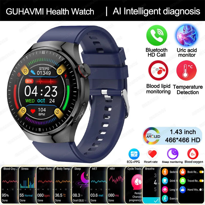 Morderno e atual ,Beleza e Saúde em um sò produto, smartwatch Novo relógio inteligente de enfermagem, oxigênio no sangue, lipídios no sangue, ácido úrico, ECG + PPG, temperatura corporal, chamada Bluetooth