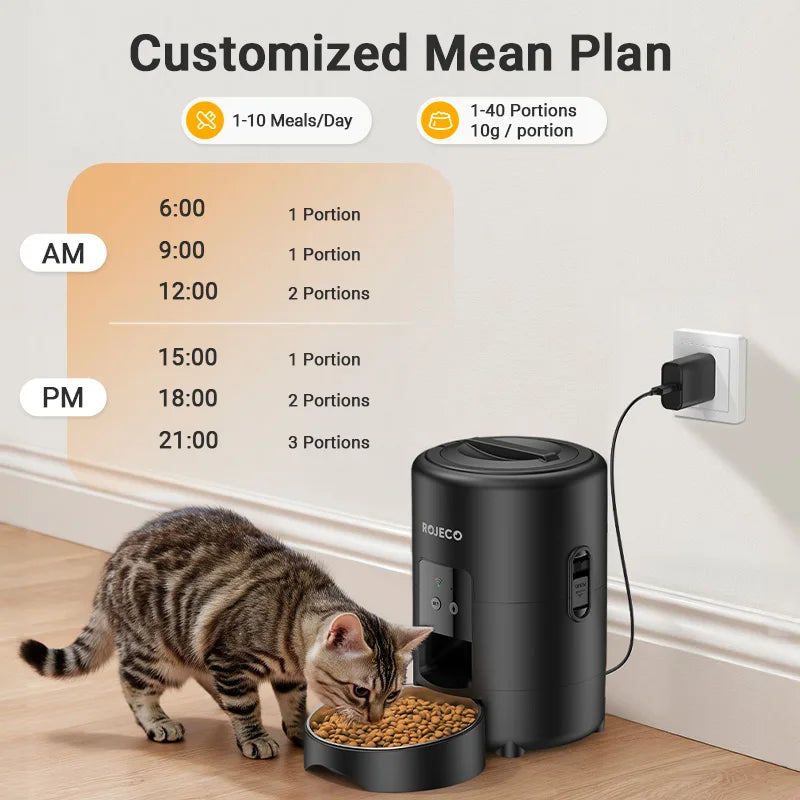 Moderno alimentador automático para animais de estimação Rojeco 2L, dispensador inteligente de ração para gatos, aplicativo Wi-Fi, controle remoto, faça sua viagem tranquilo !!!