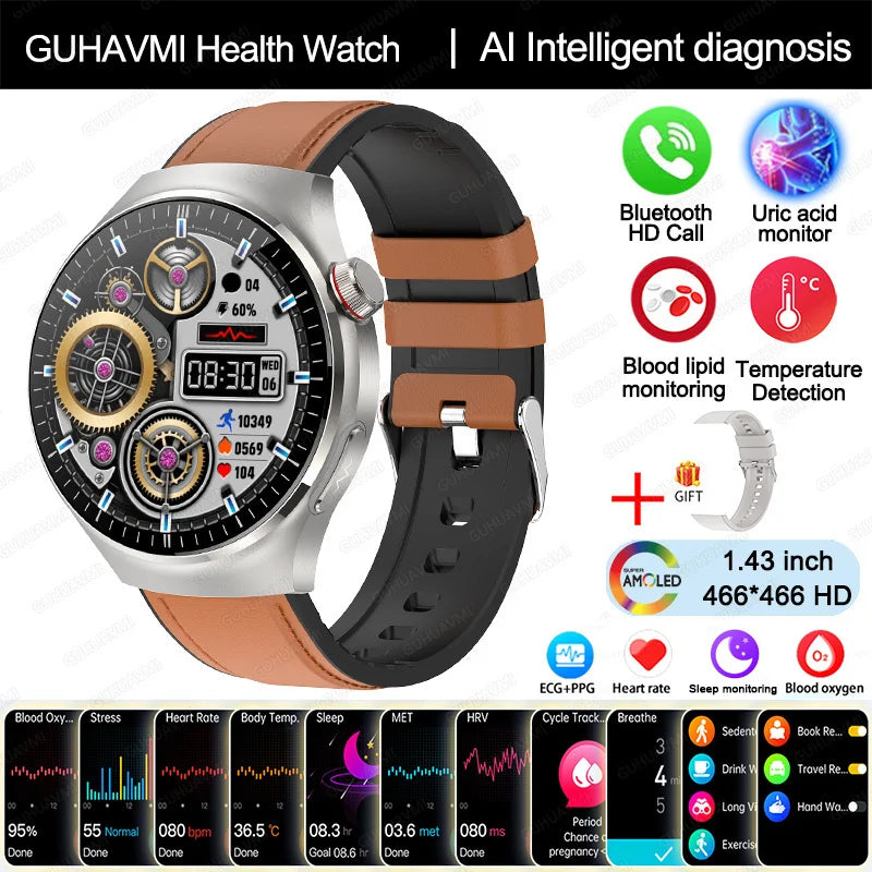 Morderno e atual ,Beleza e Saúde em um sò produto, smartwatch Novo relógio inteligente de enfermagem, oxigênio no sangue, lipídios no sangue, ácido úrico, ECG + PPG, temperatura corporal, chamada Bluetooth