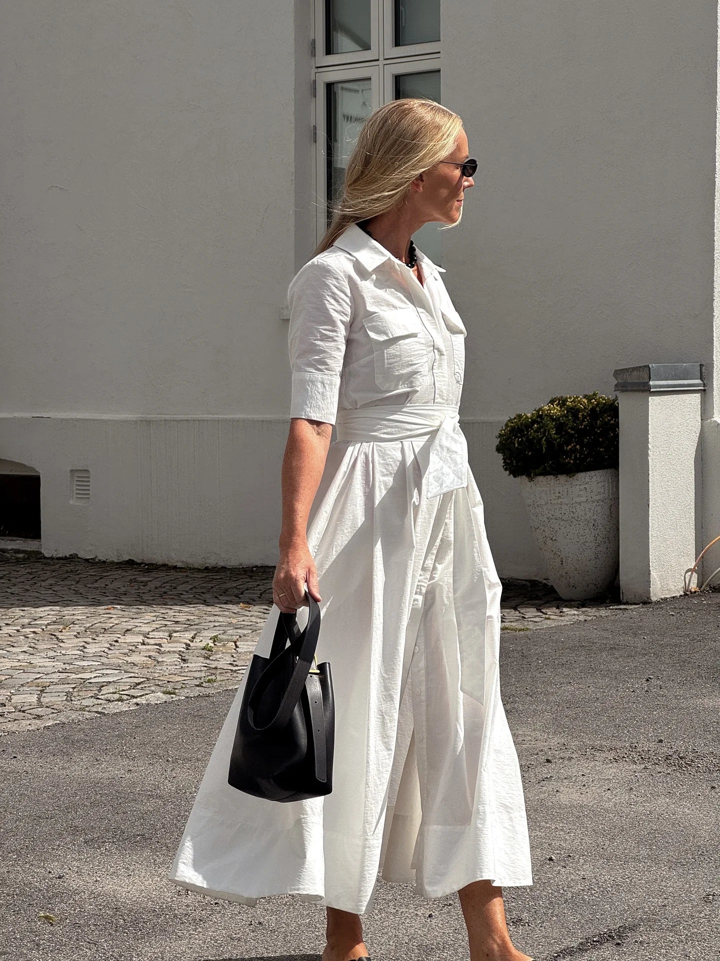 HH Women's New Fashion Temperature Slim Short Sleeve Poplin Dress Female Elegant Simple High Street Pocket Belted Long Dress