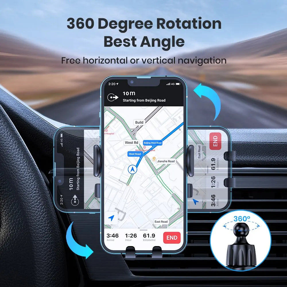 Suporte de telefone para carro, universal  com trava automática e clipe de gancho para saída de ar do carro para iPhone Samsung